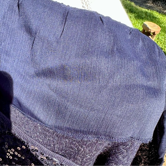 EUC! Boston Proper Silk Cashmere Blue Sequined Top - Picture 5 of 6